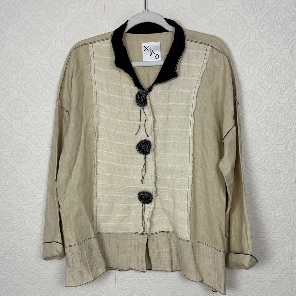 Xiao Linen Blend Jacket‎ Top Boho Lagenlook Button Front Quirky Medium Artsy